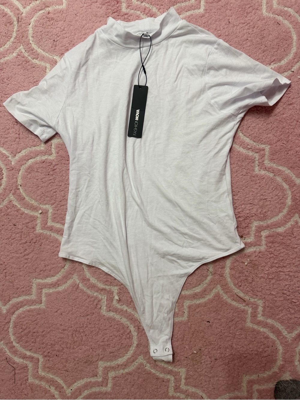 Fashion Nova White Basic Mock Neck Bodysuit